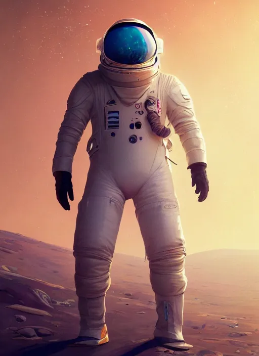 Prompt: a beautiful portrait of elon musk wearing a spacesuit on mars. character design by cory loftis, fenghua zhong, ryohei hase, ismail inceoglu and ruan jia. artstation, volumetric light, detailed, rendered in octane