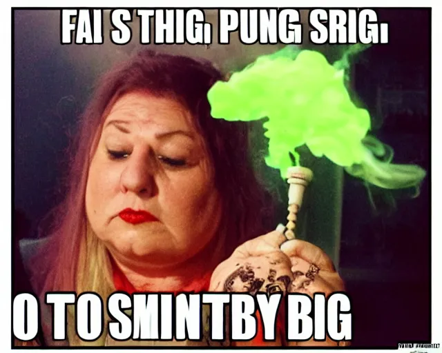 Image similar to fat smelly putrid witch smokin bong. she is rotting.