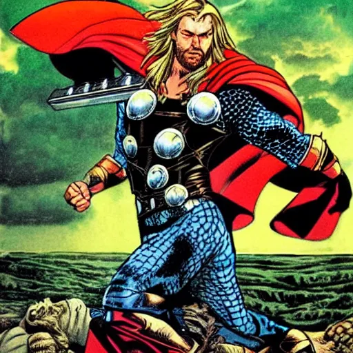 Prompt: thor, god of thunder, art by ezquerra