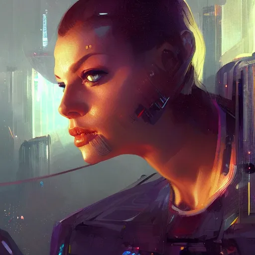 Image similar to a suave futuristic businesswoman with cybernetic enhancements, sci fi character portrait by greg rutkowski, craig mullins