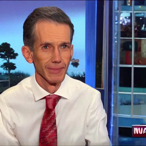 Image similar to the skinniest man alive, still from television interview on news channel