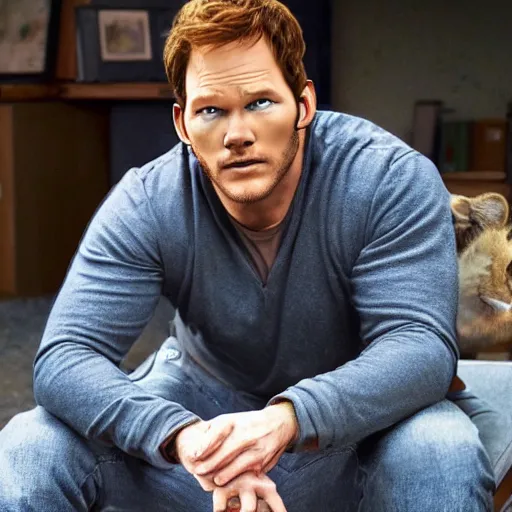 Prompt: Chris Pratt as live action Garfield, realistic art style