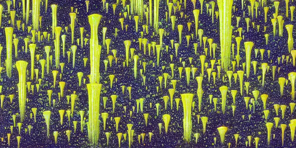 Image similar to Artwork by Tim White of the cinematic view of a forest of giant diatoms.