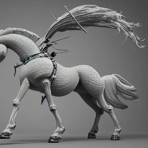 Image similar to biomechanical horse made of marble and crystal, fractal 3 d structure, intricate details, octane render, soft lighting