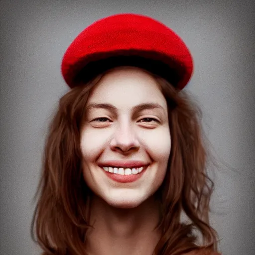 Prompt: a beautiful body portrait of a smiling woman by alexandra nataf, long hair, aged 2 5, swedish, wearing a travel hat, photo realistic, real life, photograph, 3 5 mm, octane render, trending on artstation