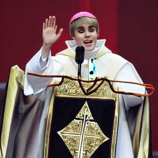 Image similar to justin bieber as the catholic pope