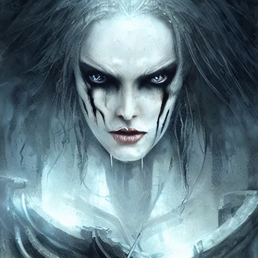 Prompt: kerli koiv as grim reaper, grimdark, darkwave, darksynth, concept headshot art, sharp, digital matte painting, art by luis royo, greg rutkowski, wlop, dramatic lighting, trending on artstation