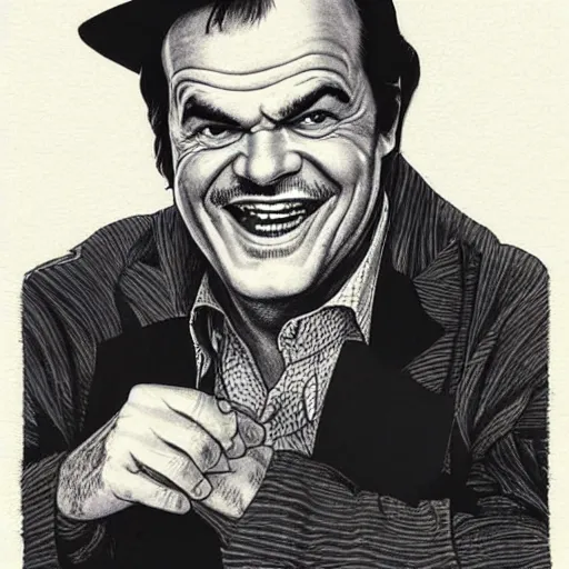 Image similar to a portrait of Jack Nicholson drawn by Robert Crumb