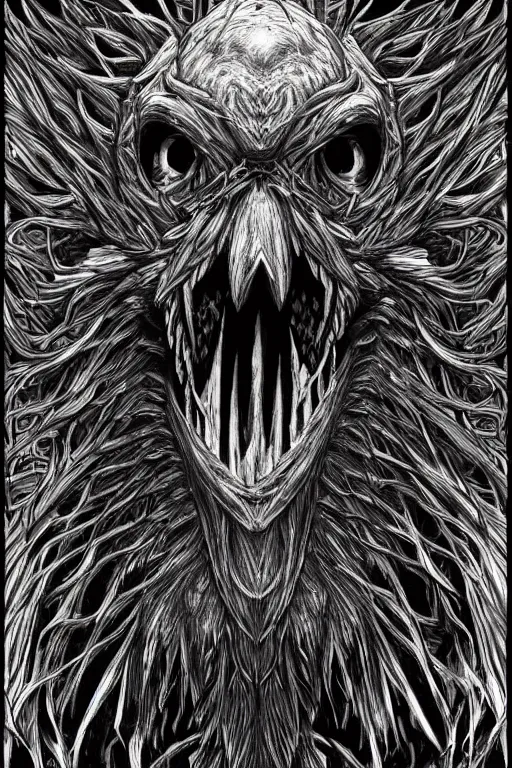 Image similar to raven monster, symmetrical, highly detailed, digital art, sharp focus, trending on art station, kentaro miura manga art style