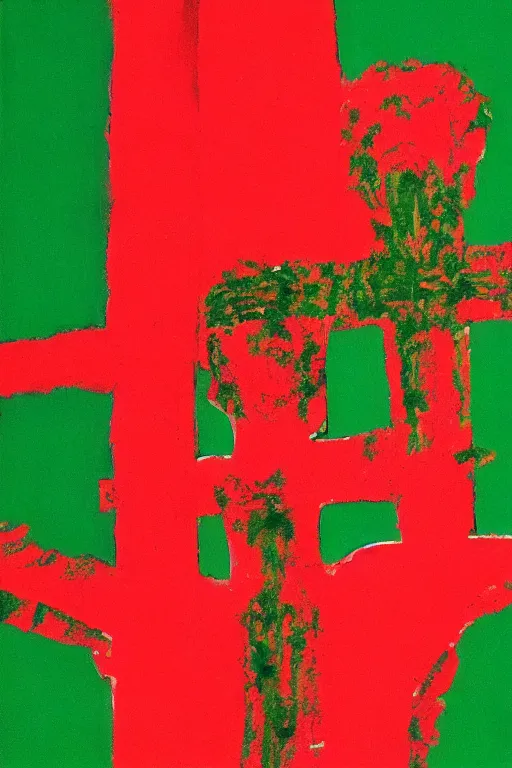 Image similar to green background with bloody christ crucified painted by cy twombly and andy warhol