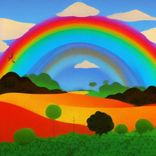 Image similar to A utopian landscape filled with rainbows, in the style of gage taylor