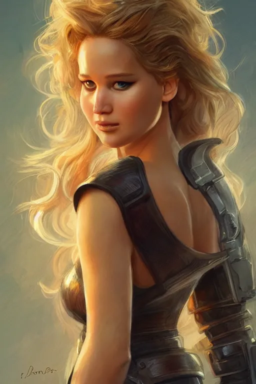 Image similar to jennifer lawrence as a heroine, digital painting, artstation, concept art, smooth, sharp focus, illustration, art by artgerm and donato giancola and Joseph Christian Leyendecker, Ross Tran, WLOP