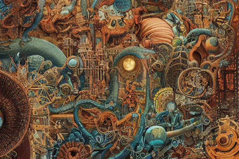 Image similar to warm colors, future cityscape by Joe Fenton and Ernst Haeckel