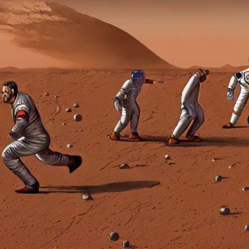 Image similar to astronauts playing kabadi on mars. highly detailed photorealistic trending on art station.