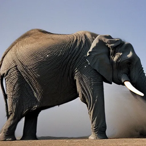 Prompt: an elephant crumbles and turns into dust that disperses in the air