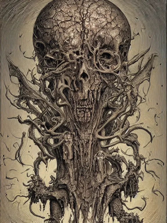Image similar to A horror illustration design of a Necronomicon from hell revealing the fate of mankind,by James Jean and M.W.kaluta and james c. christensen and aaron horkey and peter gric,trending on pinterest,medieval,ossuary,rococo,fractalism,maximalist,glittering,feminine