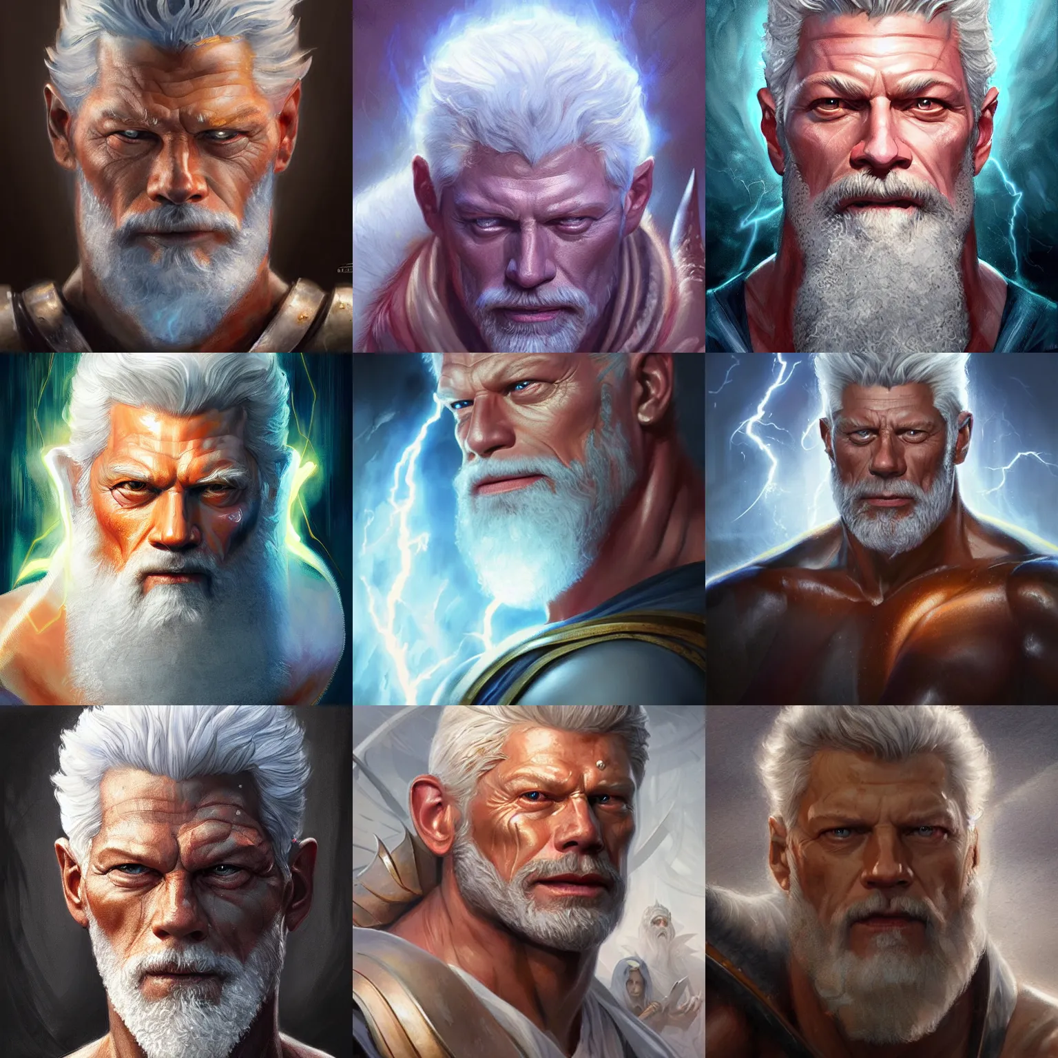 Prompt: zeus, stephen lang, lightning, D&D, fantasy, portrait, highly detailed, digital painting, trending on artstation, concept art, sharp focus, illustration, art by artgerm and greg rutkowski and magali villeneuve