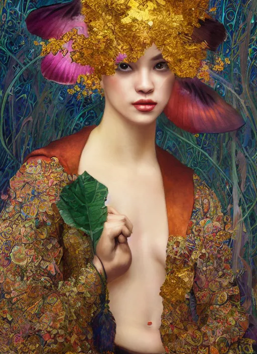 Prompt: portrait painting of a stunning beautifall duck, artstation, mymodernmet, by brad kunkle, by amir ershadi, by ben enwonwu, by alphonse mucha, by sangsoo jeong, by soey milk, gold foil aureola, black dress of iridescent feathers, divine, saint, mixed media