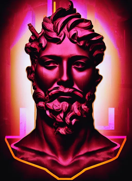 Prompt: black background with subtle red and purple design elements, statue of hercules, nekro, collage art, thin lines, dark, glitch art, neo vaporwave, gritty, layout frame, trending on artstation