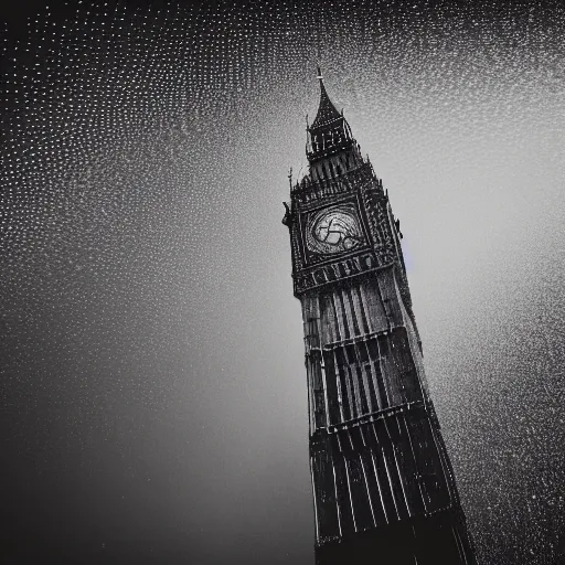 Image similar to macro photo of big ben deep underwater, dredged seabed, fish shoal, shot on gopro9, moody lighting, 8k, very very very highly detailed, hyper realistic realistic