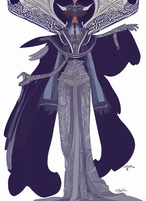 Prompt: hawk and raven headed warlock, wind magic, blue robes, exquisite details, full body character design on a white background, by studio muti