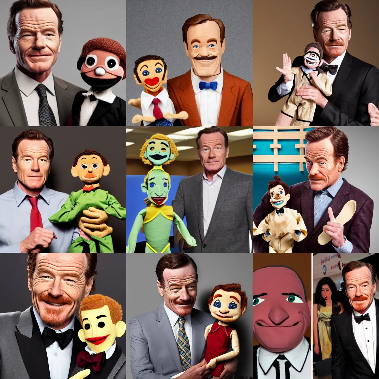 Prompt: a bryan cranston ventriloquist puppet