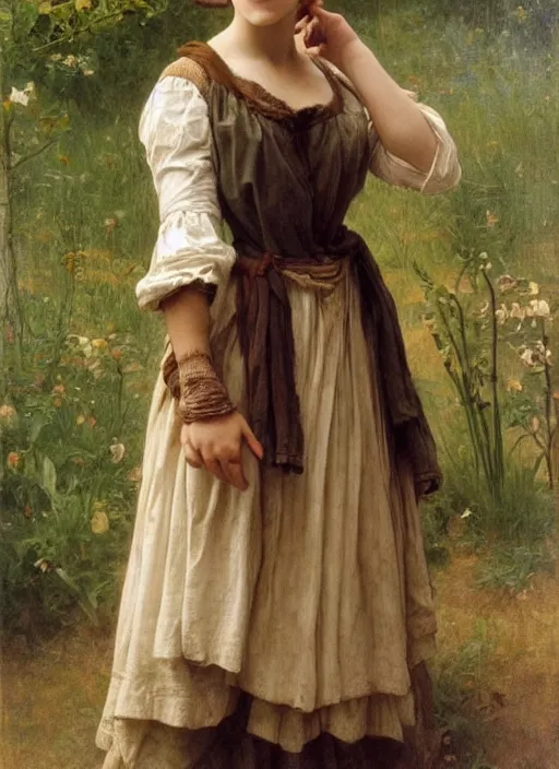 Prompt: annasophia robb peasant girl, mucha bouguereau