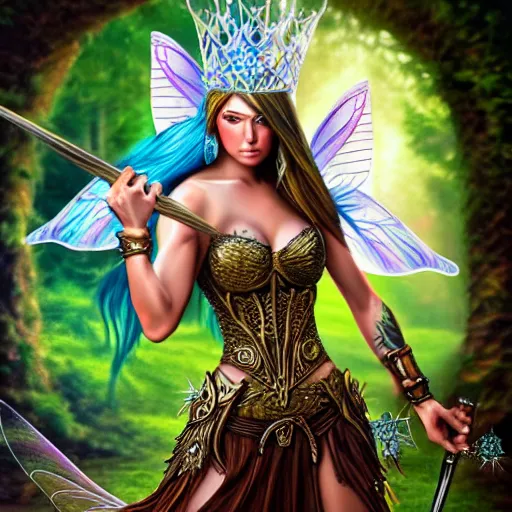 Image similar to adult fairy warrior queen, highly detailed, 4 k, hdr, anne stokes