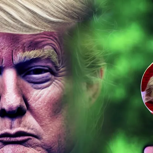 Prompt: close up photograph of very high on weed donald trump, stoner eyes, donald trump smoked weed, weed background, 8 k resolution