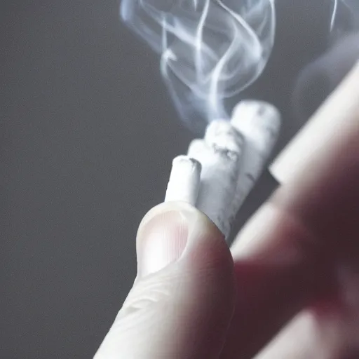 Image similar to Close-up of hyperrealistic soft only full hand holding cigarette with smoke, white background, 4K