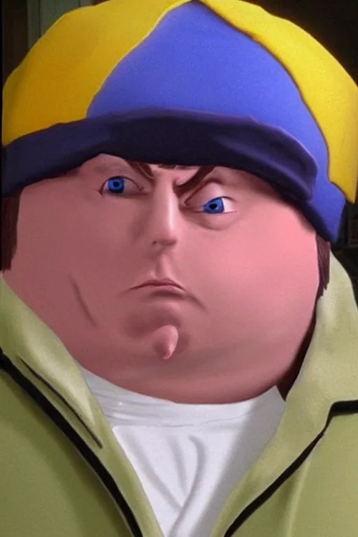 Prompt: Eric Cartman from South Park as a real life 3d human