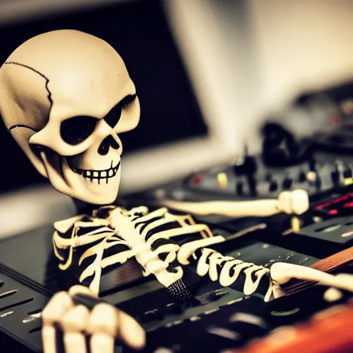 Image similar to a skeleton on the dj decks