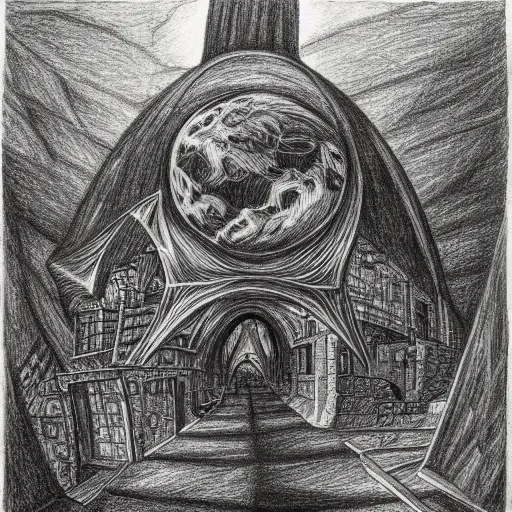 Prompt: apocalypse as drawn by escher using charcoals