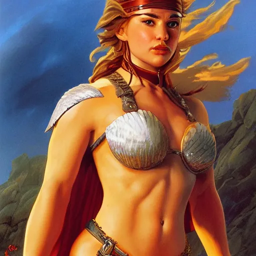 Prompt: Emilia Clark warrior princess by boris vallejo