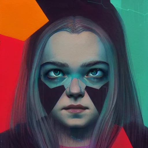 Prompt: Elle Fanning in System Shock picture by Sachin Teng, asymmetrical, dark vibes, Realistic Painting , Organic painting, Matte Painting, geometric shapes, hard edges, graffiti, street art:2 by Sachin Teng:4