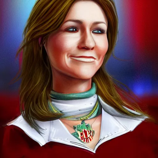 Image similar to maci holloway, first woman elected as president in usa, cold but beautiful, about 3 5 years old, highly detailed,, artstation hd, deviantart, by artgem