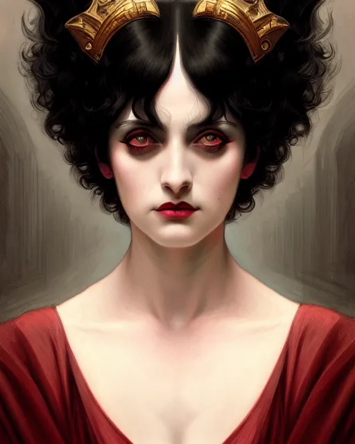 Image similar to symmetry portrait of lydia deetz, glam, gothic, glowing skin intricate, elegant, highly detailed, digital painting, artstation, concept art, smooth, sharp focus, illustration, art by artgerm and greg rutkowski and fra angelico and alphonse mucha