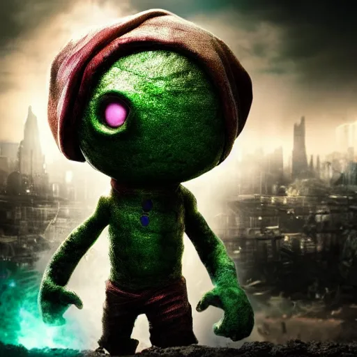 Image similar to Amumu the League of Legends champion, in a movie directed by Christopher Nolan, highly detailed movie still frame, promo image, dramatic noir lighting, Imax 70mm