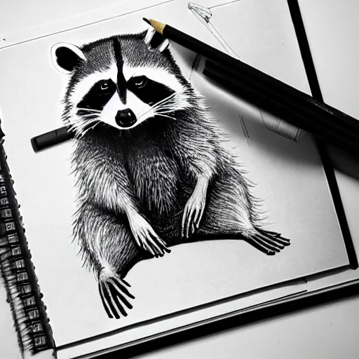 Image similar to a photorealistic raccoon drawing blueprints for a building