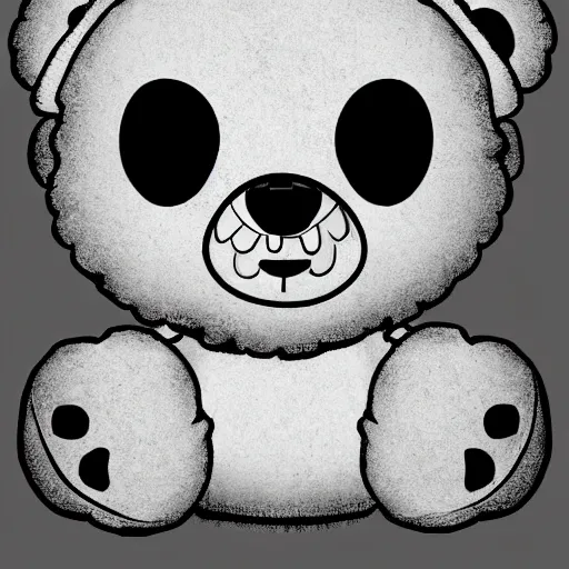 Prompt: Emo teddy bear, black line art, in style of Tim Burton