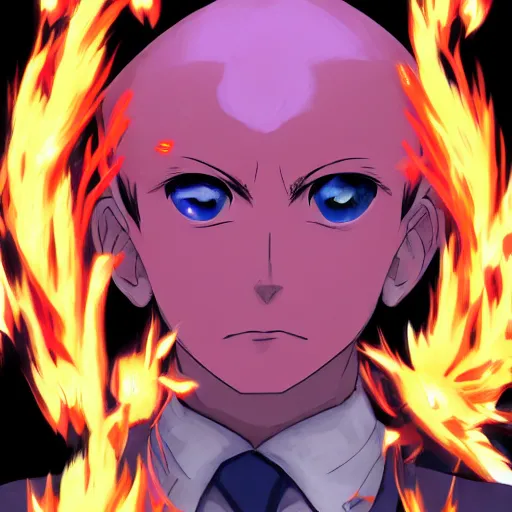 Image similar to portrait of oppenheimer wielding the nuclear flames, anime fantasy illustration by tomoyuki yamasaki, kyoto studio, madhouse, ufotable, trending on artstation