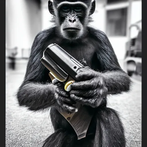 a monkey with a revolver in his hands, man with camera | Stable ...