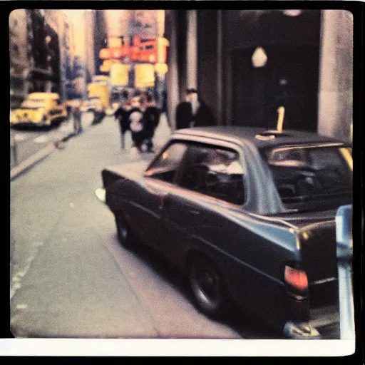 Image similar to wide-shot very low-angle eyesight photo of a rat at the street in New York, polaroid photo, by Andy Warhol, signed