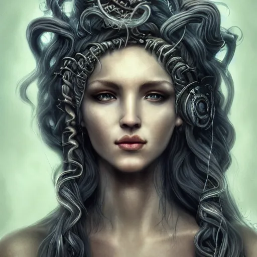 Image similar to an epic portrait of medusa, goddess, beautiful, detailed beautiful face, epic fantasy art, award winning on artstation, trending on deviantart, mystical atmosphere, mythology, high definiton, high detail, high quality, ultra realistic, hyper realistic, 4 k uhd,