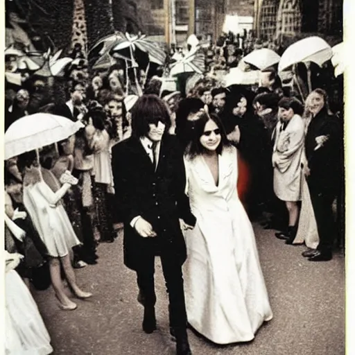 Image similar to john lennon and yoko ono wedding, polaroid photo, perfect photo, photo pinterest