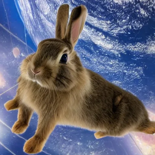 Prompt: a bunny inside the tiangong space station