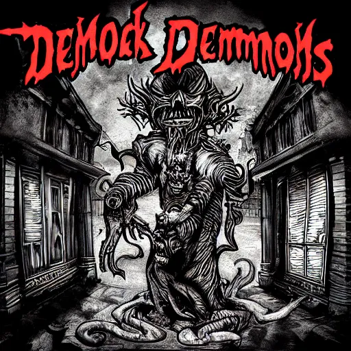 Image similar to detailed cover art for a song called demons by wickedup nuke, hood atheistic, gangster, cracks like a old photo