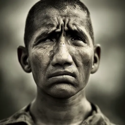 Image similar to soldier!!!!! portrait!!!!! pain, eyes, sadness, soft focus, national geographic