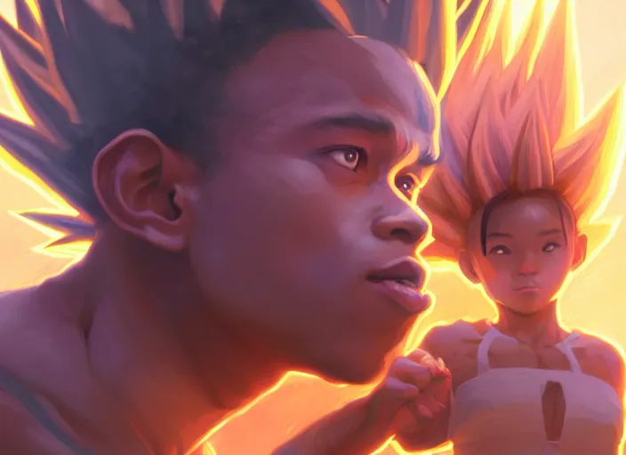 Prompt: highly detailed portrait of saquon barkley going super saiyan, unreal engine, fantasy art by greg rutkowski, loish, rhads, ferdinand knab, makoto shinkai and lois van baarle, ilya kuvshinov, rossdraws, tom bagshaw, global illumination, radiant light, detailed and intricate environment