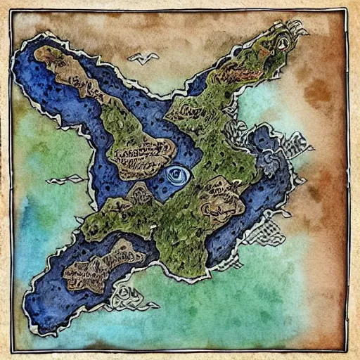 Prompt: D&D style fantasy map design, watercolour